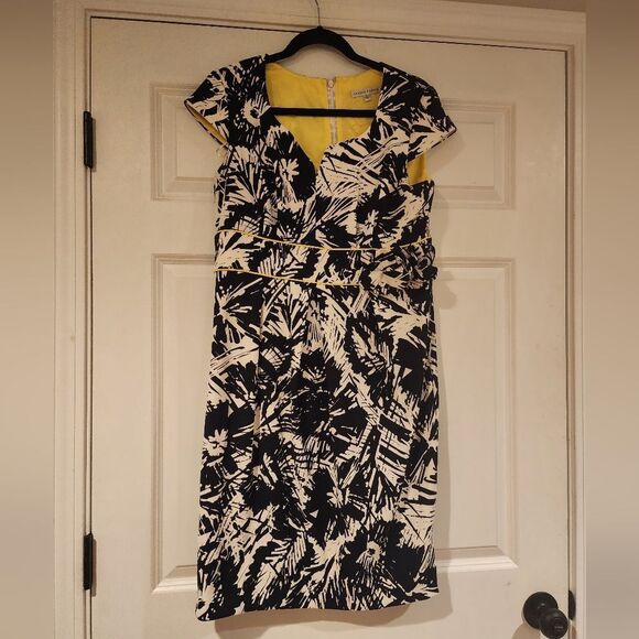 Sandra Darren black and white patterned short sleeve knee length dress 12 - Picture 1 of 5
